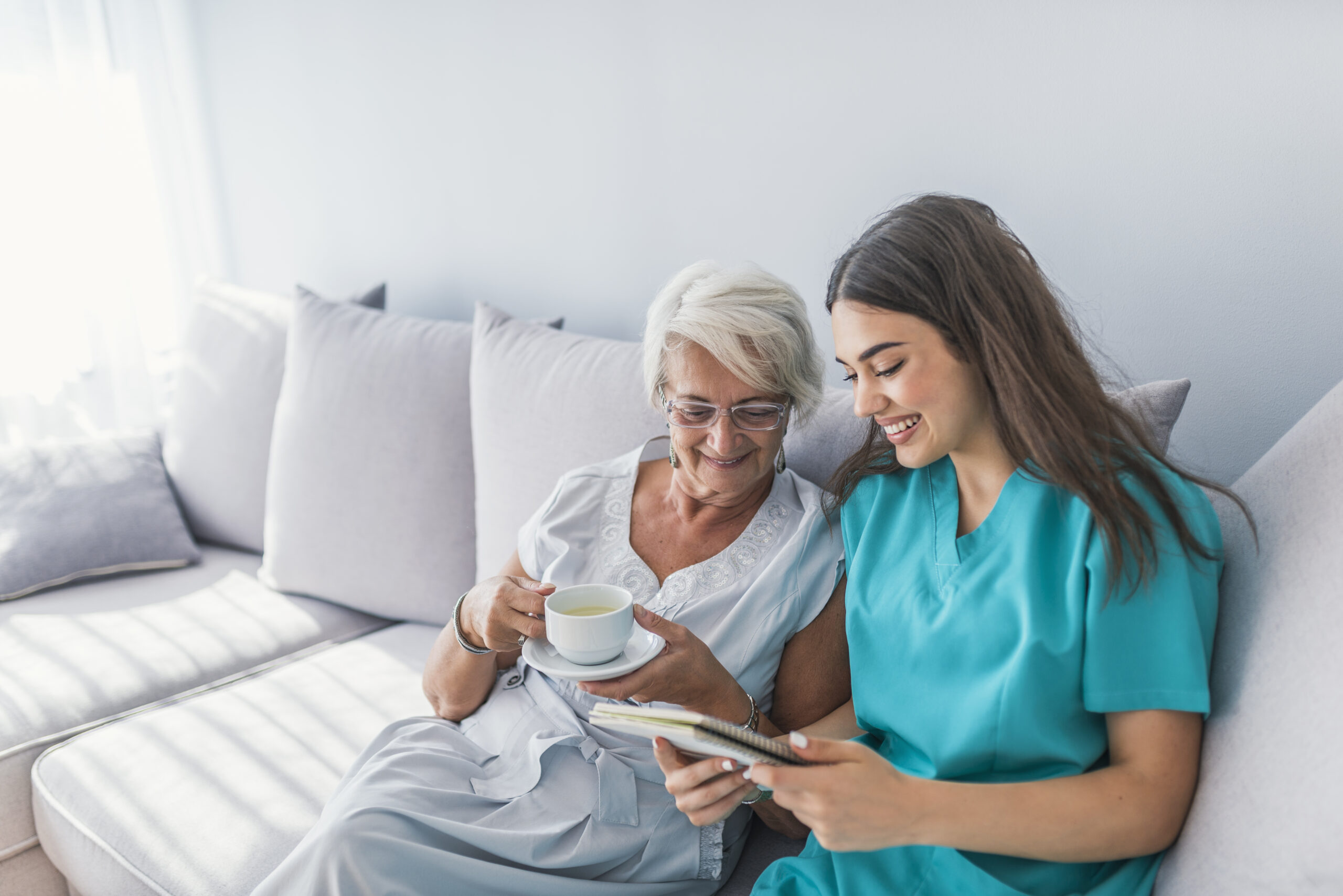 Caregiver providing companionship to a senior