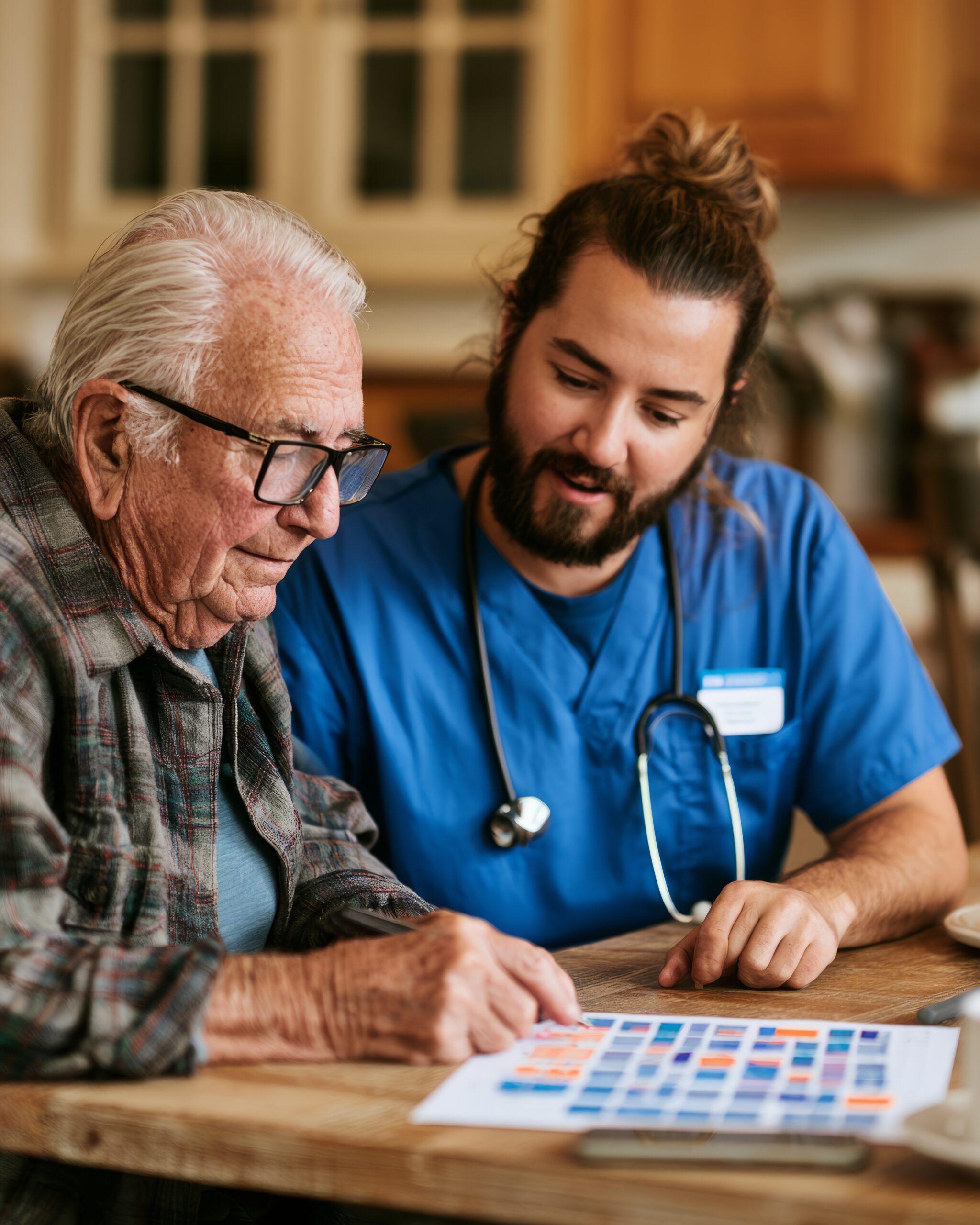 Senior receiving routine and medication reminder support